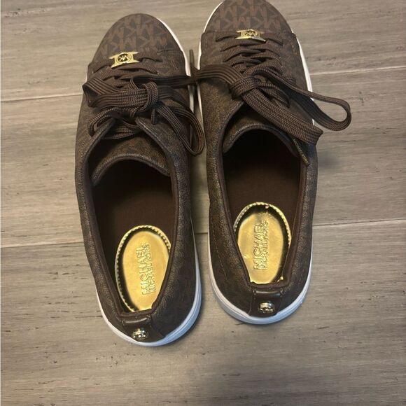 Michael Kors Monogram Logo Lace-Up Sneakers Brown/Gold Size 7.5 - Picture 9 of 9